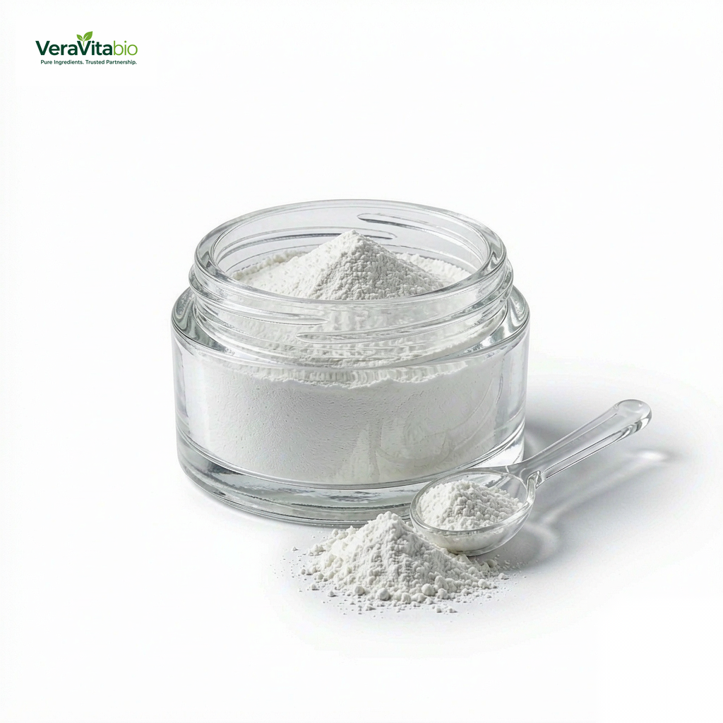 Ectoin powder in a white jar - VeraVitabio