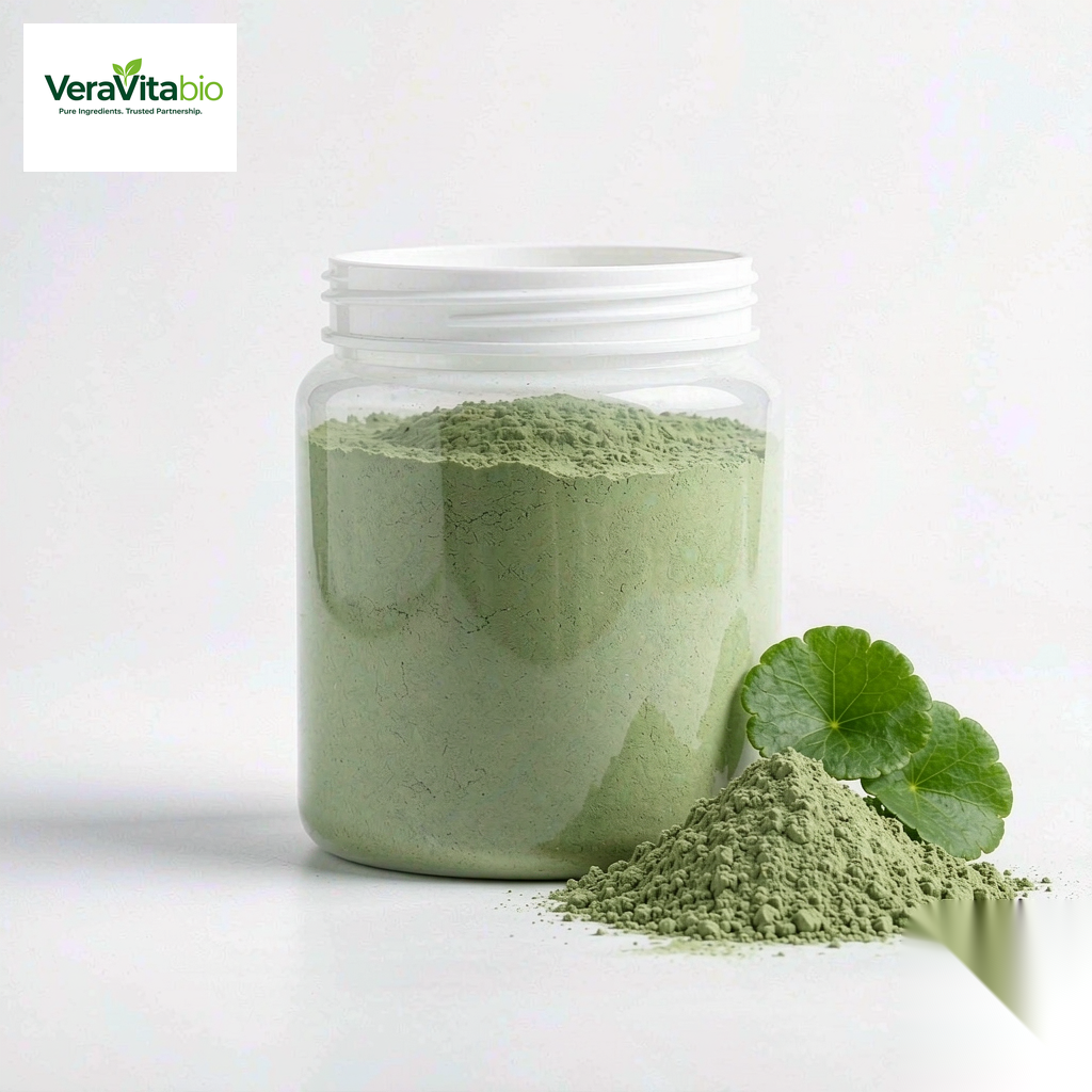 Centella Asiatica Extract green powder in a white jar - VeraVitabio