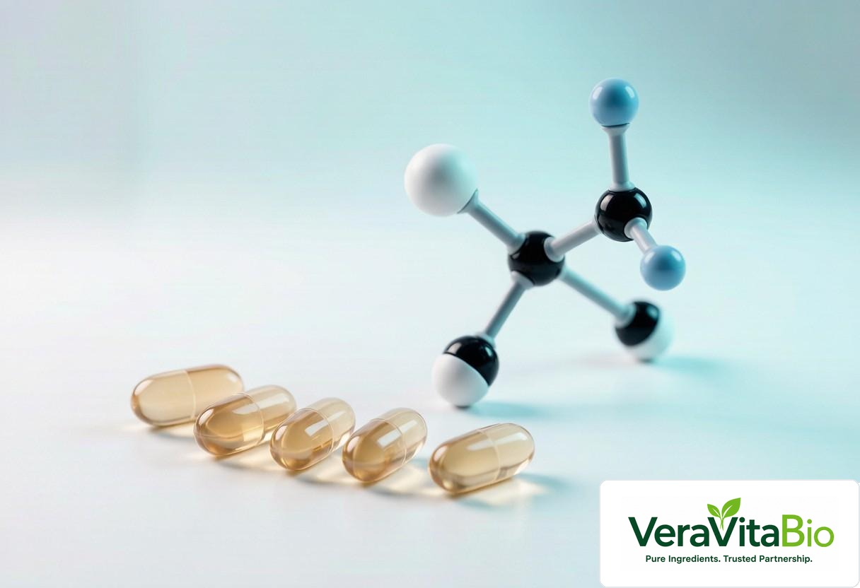 NMN supplement capsules with molecular model
